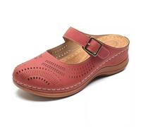 Osheoiso Sabots Femme Sandales Chaussures Compensées Clogs Mules Plateforme Sandales en Cuir Été Fille Vintage Pantoufles Chaussures Confort pour Pieds Larges