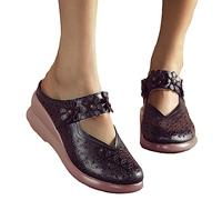 Osheoiso Sabots Femme Sandales Chaussures Compensées Clogs Mules Plateforme Sandales en Cuir Été Fille Vintage Pantoufles Chaussures Confort pour Pieds Larges