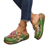 Osheoiso Sabots Femme Sandales Chaussures Compensées Clogs Mules Plateforme Sandales en Cuir Été Fille Vintage Pantoufles Chaussures Confort pour Pieds Larges