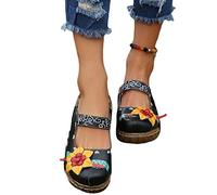 Osheoiso Sandales Chaussures Plateforme Plate Femme Sandales Été Vintage Sabots Chaussures Casual Fille Chaussures De Plage Bout Fermé Pantoufles en Liège B Noir 36 EU