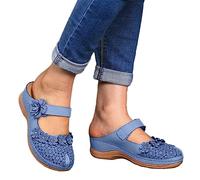 Osheoiso Sandales Chaussures Plateforme Plate Femme Sandales Été Vintage Sabots Chaussures Casual Fille Chaussures De Plage Bout Fermé Pantoufles en Liège E Bleu 39 EU