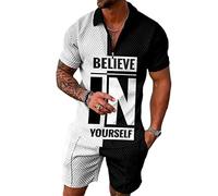 Osheoiso Survêtement 2 Pièces pour Homme Pas Cher Decontracte Tops Pantalon de Sport Grande Taille Running Fitness Musculation Casual Ensembles Jogging Été A 1 M