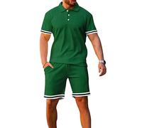 Osheoiso Survêtement Pantalon de Sport Homme Été Ensemble de Sport Manches Courtes T Shirt Pas Cher Ensembles Bermuda Short pour Jogging Respirant Sportswear C Vert Foncé M