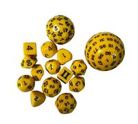 Oshhni 15 pièces jeu de dés D60 D30 D24 D20 D16 D12 D10 D8 D7 D5 D4 jeu de dés à plusieurs faces ensemble de dés pour les faveurs de fête divertissement, JAUNE