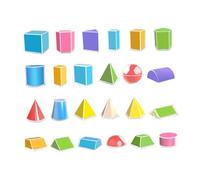Oshhni 24 pièces de formes géométriques 3D solides pour la manipulation mathématique : sphère, volume, surface, cube, blocs de formes 3D, blocs de motifs