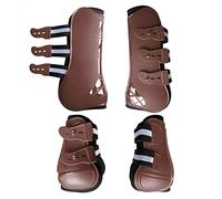Oshhni Bottes de Tendon Cheval Jambes Cheval Bottes Bracelet Garde Ajustable Bottes Cloche Néoprène PU Adaptées Entraînement Saut Compétit, Avant Arrière Brun L