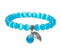 Oshhni Bracelet en Pierre d'oeil de Chat Naturel Bracelet en Cristal de Pierre gemme perlée Bracelet Extensible Perles Rondes Bracelets de Yoga perlés pour, Bleu Ciel