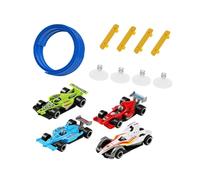 Oshhni Circuit de course flexible avec 4 mini-voitures, rampe portable et pliable de 4 m, idéal comme cadeau pour enfants, Bleu