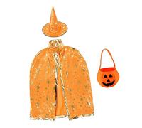 Oshhni Ensemble de costumes d'Halloween pour enfants avec cape de sorcier pour fournitures de fête d'année, Orange