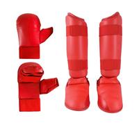 Oshhni Ensemble d'équipement de karaté, Gants de Boxe, protège-Tibias, Gants de Frappe pour entraînement de Taekwondo, Gants de Frappe, équipement pour, Rouge, S