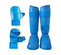 Oshhni Ensemble d'équipement de karaté, Gants de Boxe, protège-Tibias, Gants de Frappe pour entraînement de Taekwondo, Gants de Frappe, équipement pour, Bleu, L