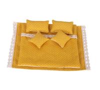 Oshhni literie pour maison poupée à l'échelle 1:12 : drap-housse, couette et oreillers. Finitions soignées et réalistes. Décor miniature, Jaune