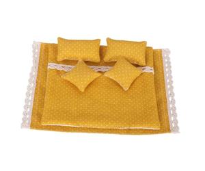 Oshhni literie pour maison poupée à l'échelle 1:12 : drap-housse, couette et oreillers. Finitions soignées et réalistes. Décor miniature, Jaune