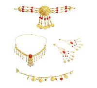Oshhni Parure Bijoux Danse Indienne, chaîne tête en pour Spectacles, Mariages et carnavals, Boucles d'oreilles à Clip