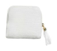 Oshhni Petit Coffret à Bijoux de, Organisateur élégant pour Colliers et Bracelets, Pochette à Fermeture éclair avec Pompons, pour Femmes, Blanc Laiteux