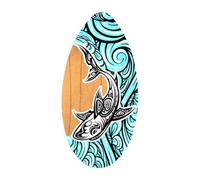 Oshhni Planche de Surf Skimboard Plage, Planche de Sable, Jouet de Plage, Planche de Skimboard en Bois, Petite de Surf pour Adolescents/Adultes/Débutants/Professionnels, 76cmx45cm, Vagues et Requin