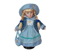 Oshhni Poupée en Porcelaine en Robe, Belle Poupée en Céramique de 12 Pouces à l'Ancienne avec Support, Statuette Décorative Maquillage, Ornement de Visage, Figurine Debout Élégante à la Main, Bleu