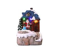Oshhni Statue de boîte à musique de Noël jouant 8 chansons, décoration de Noël illuminée, modèle de maison de neige pour chambre à coucher, maison, Toit Bleu