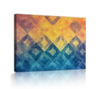 OSHIONARTE Art mural abstrait moderne orange et bleu Peintures géométriques en losange Œuvres d’art pour la décoration du salon prêtes à être accrochées 70x91cm Cadre intérieur