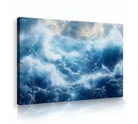 OSHIONARTE Art mural Blue Waves Peinture dramatique des vagues océaniques Encadré Œuvres texturées de paysages marins bleus et blancs Affiche Décoration murale côtière 30x45cm Cadre intérieur
