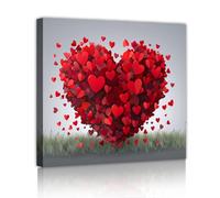 OSHIONARTE Art mural romantique à cœurs rouges multiples peintures modernes en toile de cœurs d’amour art mural décoration de la Saint-Valentin prêt à être accroché 80x80cm Cadre intérieur