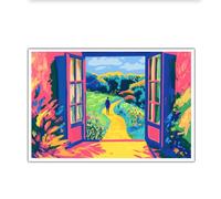 OSHIONARTE Art mural style Matisse fenêtre ouverte tableau esthétique coloré affiches de nature morte toile contemporaine naturelle art mural 55x83cm Sans cadre