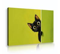 OSHIONARTE Décoration murale de ferme Chats noirs ludiques Silhouettes encadrées Peinture simple vert clair pour salon moderne Décoration murale 40x60cm Cadre intérieur