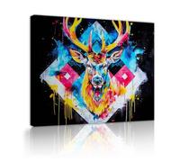 OSHIONARTE Graffiti art mural de rue Animaux drôles Tirages sur toile pour la décoration de la chambre Peinture colorée de tête d’élan cool Œuvres encadrées pour le salon50x65cm Cadre intérieur