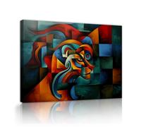 OSHIONARTE Lion Cubisme Style Picasso Toile Art Mural Coloré Géométrique Abstrait Poster Moderne Mid Century Faune pour Salon 50x65cm Cadre intérieur