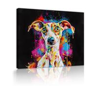 OSHIONARTE Mignonnes illustrations murales de chiens Graffiti éclaboussures Décoration murale Tirages drôles sur toiles d’animaux Œuvres encadrées pour salle de bain Salon50x65cm Cadre intérieur