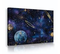 OSHIONARTE Planètes Univers Art mural Décoration murale de l’espace Tirages modernes sur toile Giclée Œuvres d’art pour salon étirées et encadrées prêtes à être accrochées 50x75cm Cadre intérieur