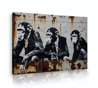 OSHIONARTE Trois singes toile Art mural Graffiti Œuvres imprimées Œuvres encadrées Peinture moderne de rue Peinture pour décoration de cuisine45x68cm Cadre intérieur