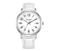 Oshiya Montre d'infirmière pour étudiants en médecine, médecins, femmes avec aiguille des secondes et 24 heures, bracelet en cuir et montre facile à lire, Blanc - 36 mm, Style décontracté