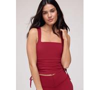 OSIA OSIA Red Side Ruched Sqaure Neck Tank Top