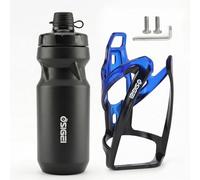 OSIGEI Lot de porte-bidons de vélo avec gourde de 610 ml - Ultra légère - Aspect carbone - Convient pour VTT et vélo de route - Avec 2 vis de montage et llen (noir, bleu + noir)