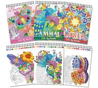 OSIMIG 3 Livre de Coloriages pour Adulte, Coloriage Livre par Numéro, 60 motifs comprenant des Papillons, des Fleurs, des Animaux, Page perforée A4, en spirale