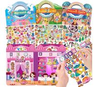 OSIMIG 4 livres d'autocollants réutilisables, 220+ autocollants d'habillage 3D pour les filles et les enfants, thèmes tels que princesse, sirène, fée, fille à la mode, sac d'activités pour enfants