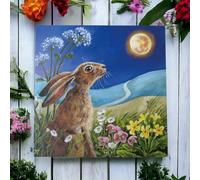 Osiris Trading UK Judith Yates Moon Gaze Spring Lièvre en céramique 20 x 20 cm Décoration murale unique