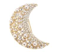 osiuujkw Broche en forme de lune, broche dorée, bijou féminin élégant, accessoire idéal pour la Saint-Valentin, Noël et les fêtes, perles et strass artificiels.