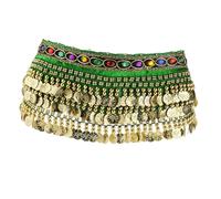 osiuujkw Robe de soirée brillante pour club de danse orientale, tenue danseuse élégante avec Pour pompon à paillettes, tenue douce et confortable, ceinture hanche à Pour pompon, Vert, 75 cm