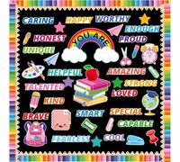 osiuujkw Tableau d'affichage, ensemble d'ouverture de saison, découpages de papier inspirants décoratifs pour salle classe, tableau noir pour salle classe, journal, 88 pièces