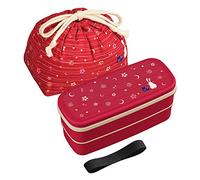 OSK - Boîte à bento motif lapin et lune avec baguette et sac, passe au micro-ondes et au lave-vaisselle, rouge - PW-28C