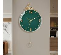 OSKOE Horloge Murale Geante Métal, Mid Century Pendule Murale Moderne Nordic Décorative, Horloge Silencieuse avec Pendule pour Salon Chambre Salle à Manger Cuisine Bureau, 30 * 58cm-Cerf,Vert