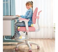 OSKOPWRC Chaise de Bureau Pivotante Rose pour Enfants - Ergonomique avec Double Soutien Dorsal et Hauteur Réglable - Chaise d'Étude pour Filles et Garçons, 3 à 18 Ans