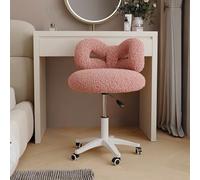 OSKOPWRC Chaise de coiffeuse pivotante, réglable en hauteur, avec roulettes, housse en peluche avec nœud papillon, chaise de bureau avec soutien lombaire, chaise de bureau confortable sans accoudoirs