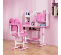 OSKOPWRC Dessert pour Enfants et Jeu de Chaise, Chaise Bureau Ergonomique avec correcteur Assis, Table d'étude réglable en Hauteur Support Livre, pédale Rose