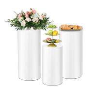 OSKOPWRC Lot de 3 supports cylindriques ronds en métal blanc pour fête, cérémonie de mariage, fête d'anniversaire, décoration artistique W