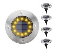 Oskuglin Lot de 4 Lampes Solaires Extérieur Jardin, Acier Inoxydable Ø12cm, IP65 Étanche, 8 LED Blanc Chaud, Balises Solaires Automatique pour Allée Terrasse Pelouse