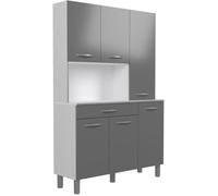 OSLO Buffet de 120 cm - 1 Tiroir et 6 Portes - L 120 x P 40 x H 185 cm - Coloris Gris brillant - EKIPA