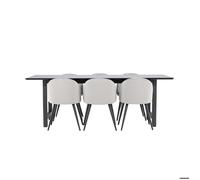 Oslo ensemble pour salle à manger table de salle à manger 100x220cm noir et 6 Skagen chaise velours gris.
